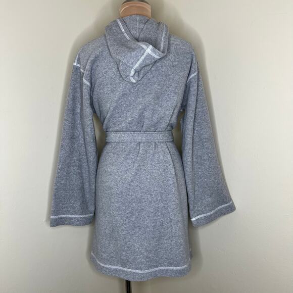 Y2K Victoria's Secret Hooded Robe XS/SM Gray Contrasting Trim Belted House Coat - Picture 4 of 10